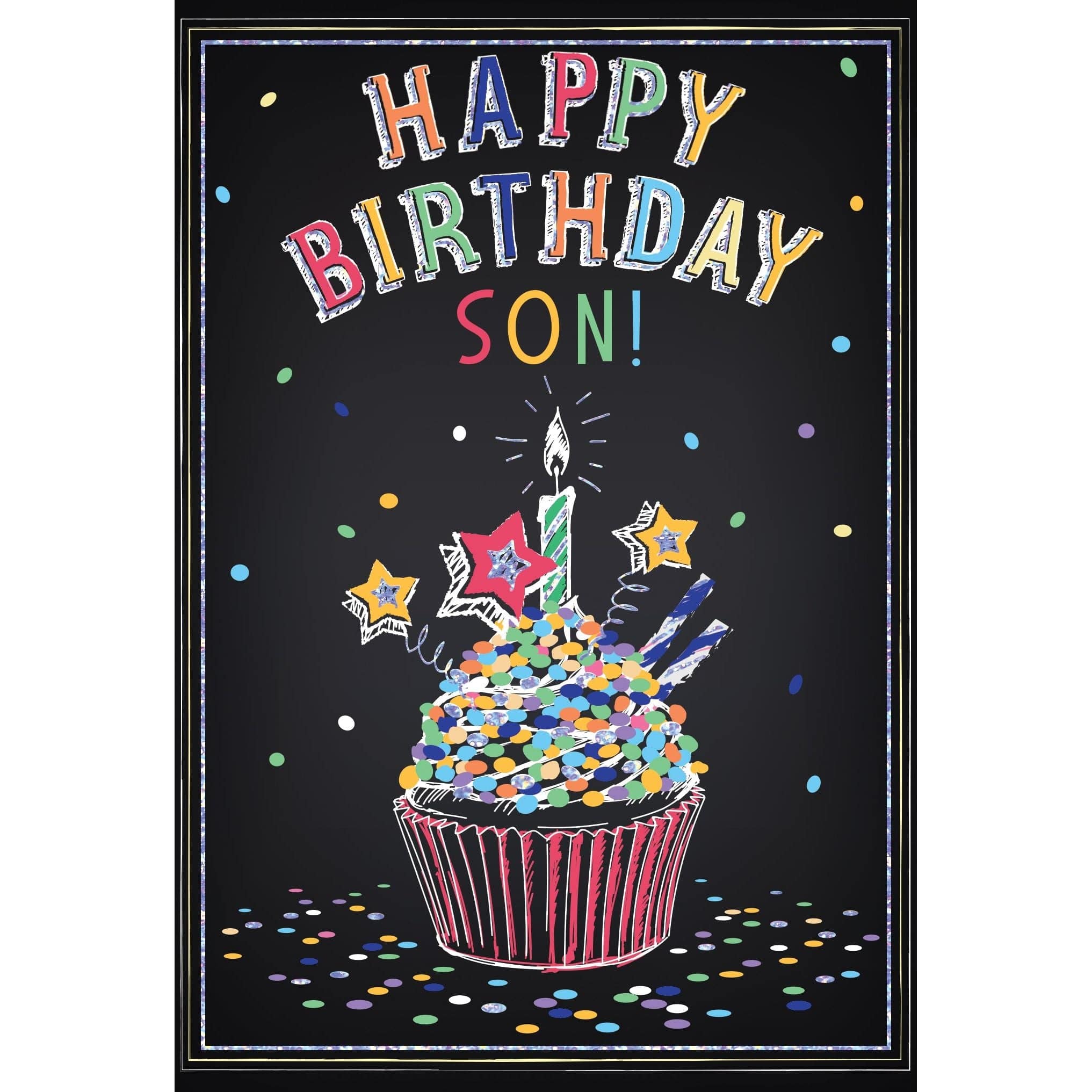 Pictura Chalkboard Birthday Card for Son featuring a black chalkboard design and colorful birthday message, ideal for celebrating special occasions.